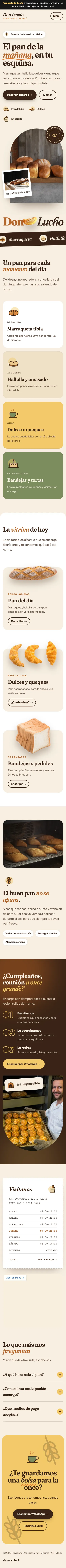 La misma página de ejemplo vista en un celular, con las secciones apiladas.